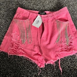 Brand new bling tassel pink denim shorts size large